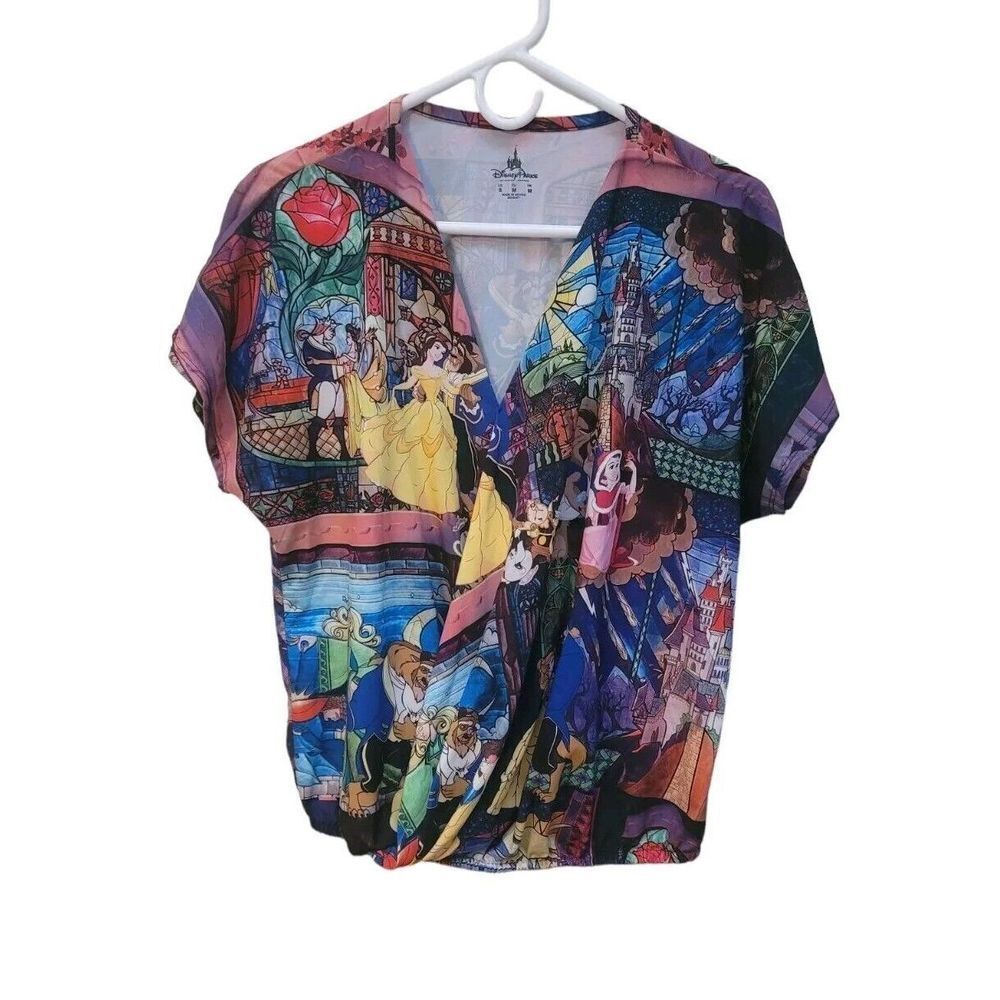Disney Parks Beauty and the Beast Blouse Women's Size Small Still Print Wrap